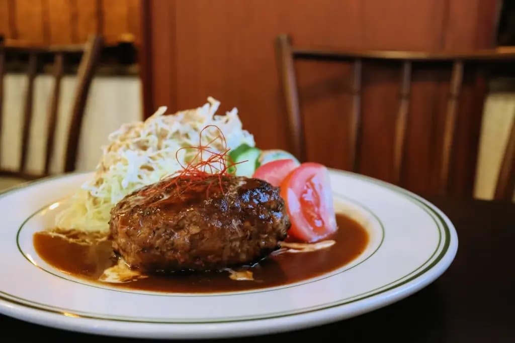 A yoshoku plate of hamburg steak.