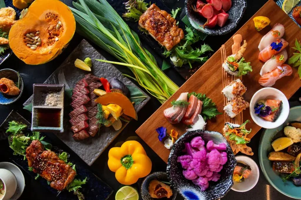 Assorted meals from a kaiseki dinner.